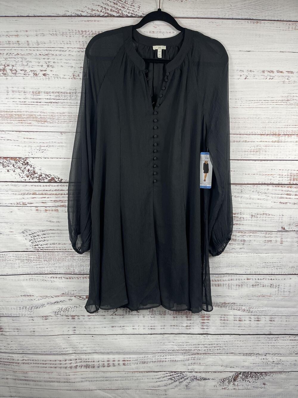 Joie Dress Women's Size Large Black Balloon Sleeve Chiffon Shift Lined Flowy Fit